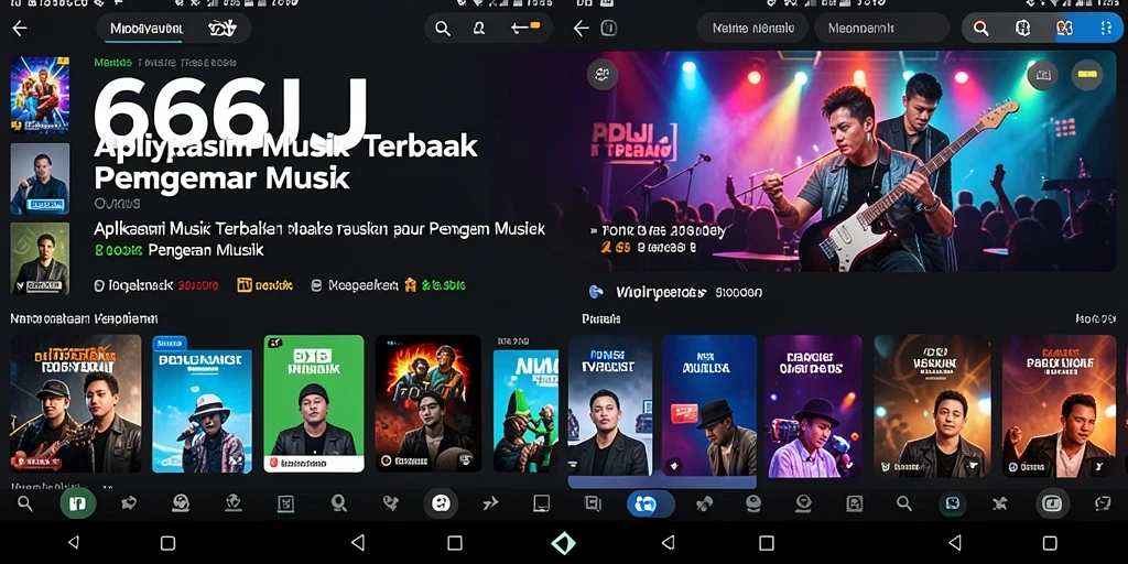 Screenshot utama 666J menampilkan antarmuka aplikasi dengan beragam musik.