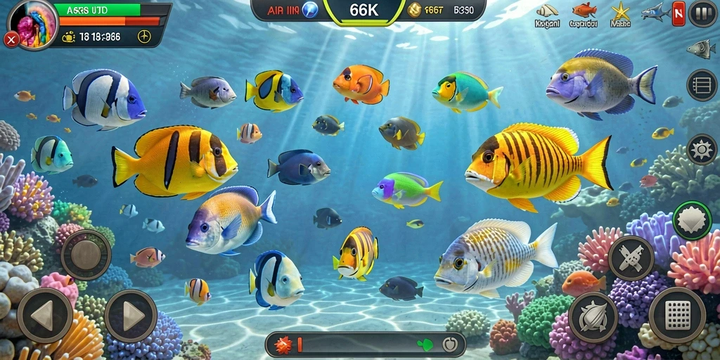Tampilan menarik dari gameplay Tembak Ikan di 66K.