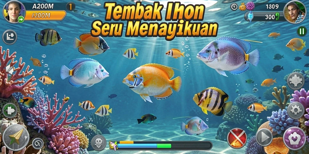 Tampilan gameplay menarik dari A200M yang menunjukkan aksi menembak ikan.