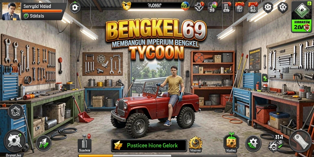Tampilan gameplay seru BENGKEL69 dengan berbagai jenis bengkel.