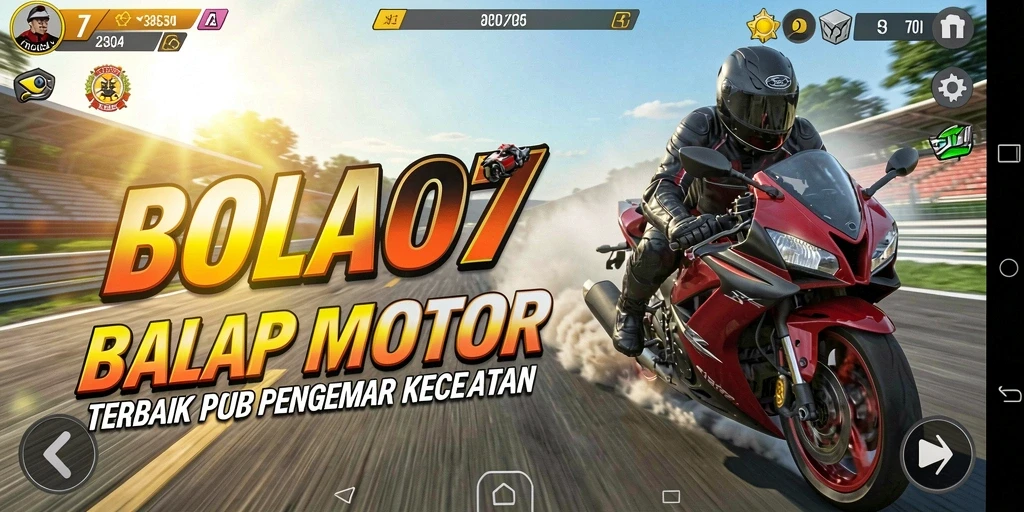 Tampilan gameplay seru di BOLA07 dengan berbagai motor balap.