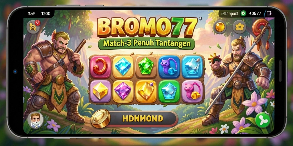 Tangkapan layar gameplay BROMO77 dengan suasana ceria dan penuh warna.