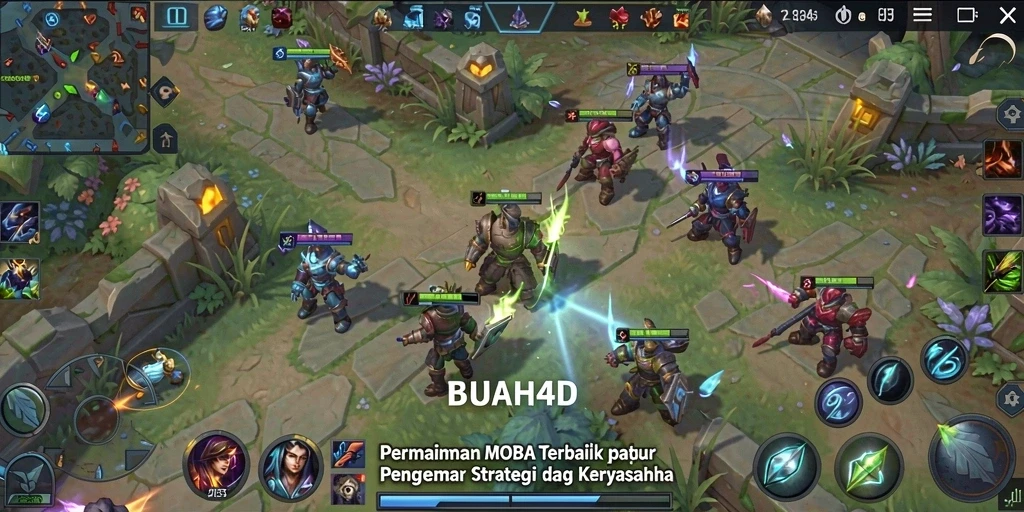 Screenshot gameplay BUAH4D menampilkan pertempuran seru antar karakter.