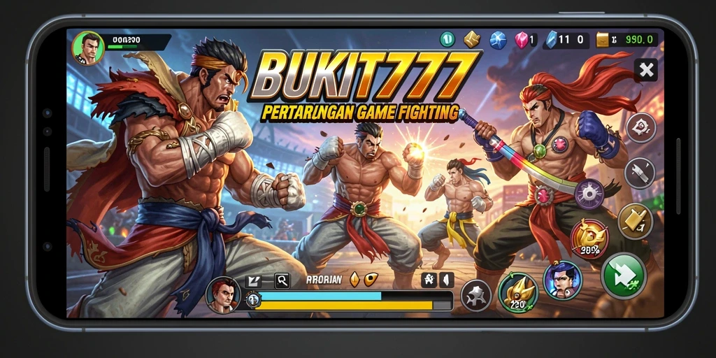 Tampilan pertarungan seru di BUKIT777 dengan karakter unik.