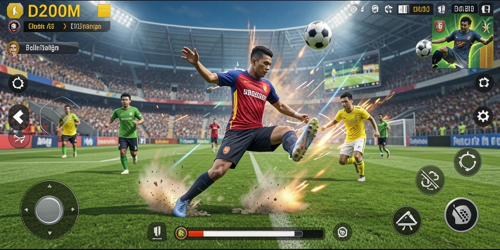 Screenshot D200M menampilkan aksi seru dalam pertandingan olahraga.