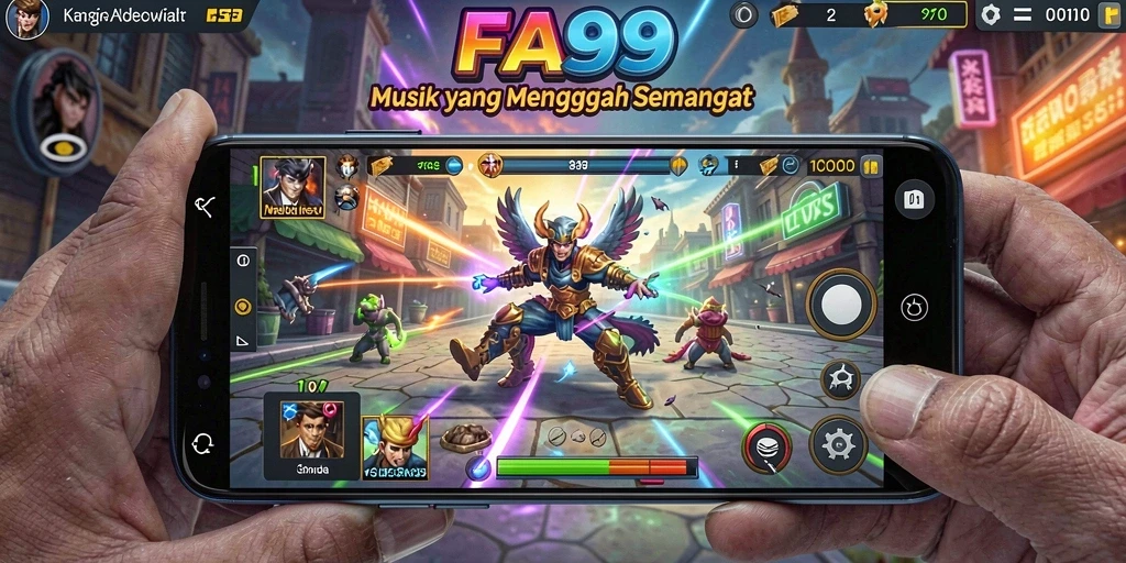 Screenshot gameplay FA99 yang menunjukkan momen seru bermain musik.