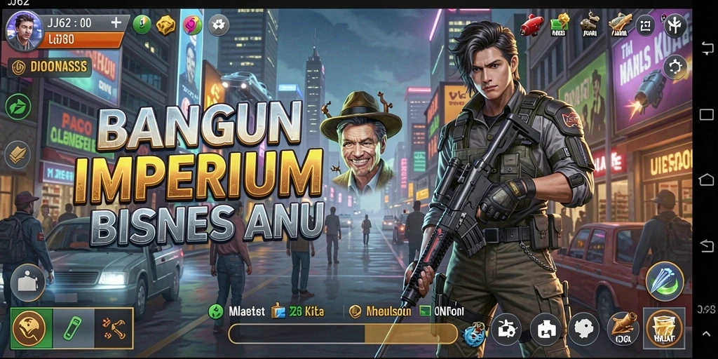 Screenshot menunjukkan gameplay menarik dari JJ62 dengan pengelolaan bisnis yang dinamis.