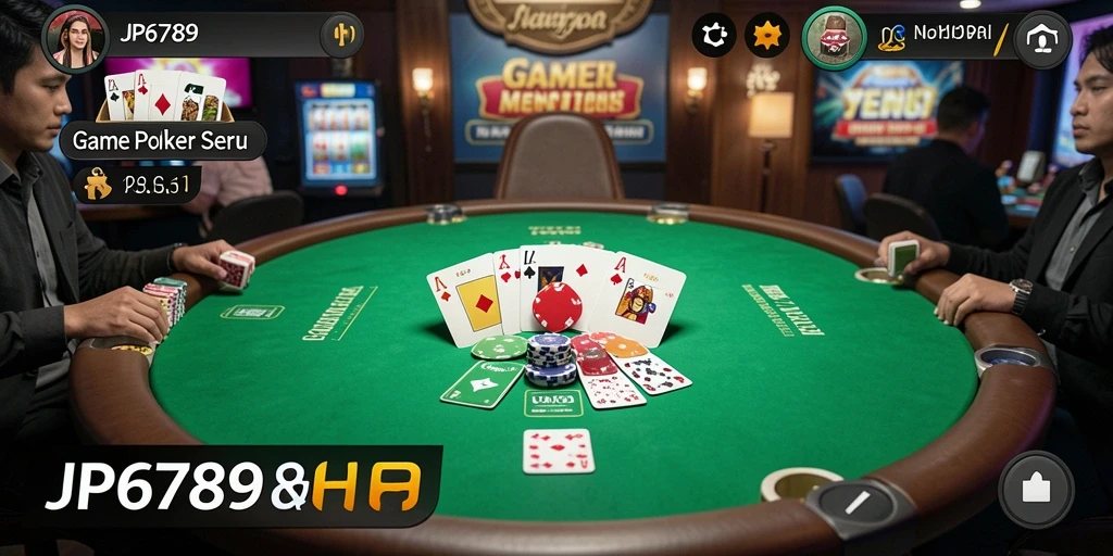 Screenshot utama JP6789 menampilkan gameplay poker yang seru dan interaktif.