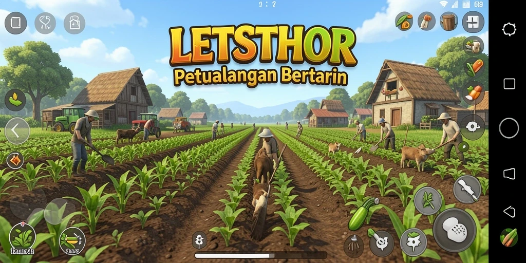 Screenshot gameplay <strong>LETSTHOR</strong> menampilkan aktivitas bertani yang menarik.