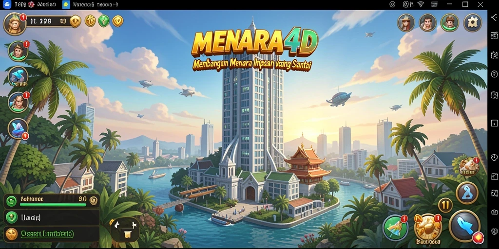 Screenshot permainan MENARA4D menampilkan visual menara yang sedang dibangun.