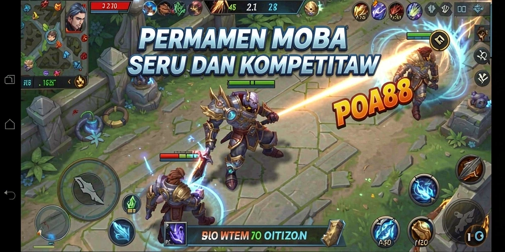 Screenshot utama POA88 menampilkan pertarungan seru di medan perang MOBA.