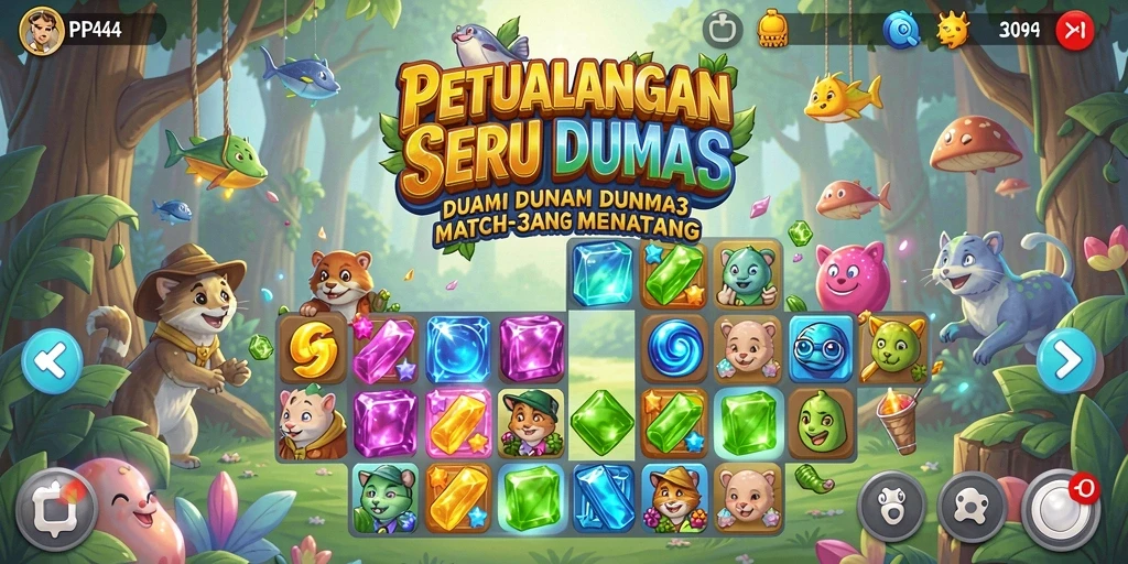 Tampilan gameplay PP444 yang seru dan penuh warna dalam genre Match-3.