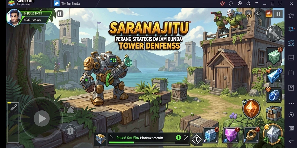 Screenshot gameplay SARANAJITU menunjukkan aksi mendebarkan dari menara pertahanan yang strategis.