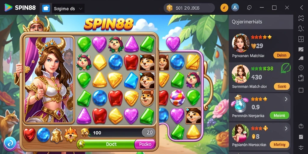 Screenshot utama menunjukkan gameplay seru dan tantangan menarik dalam permainan Match-3.