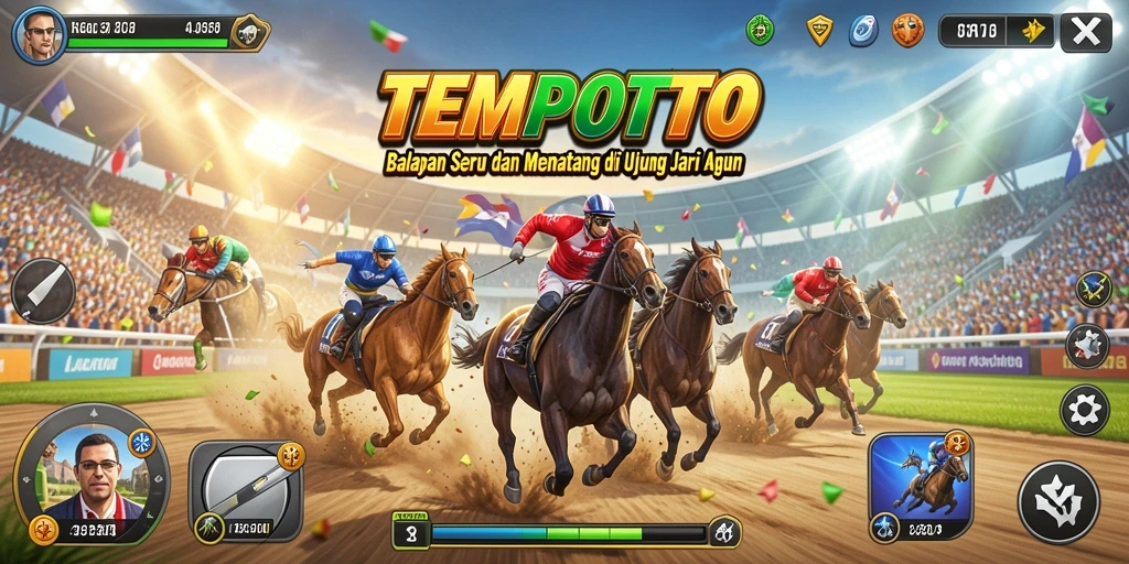 Tampilan gameplay TEMPOTOTO dengan mobil balap yang melaju kencang.