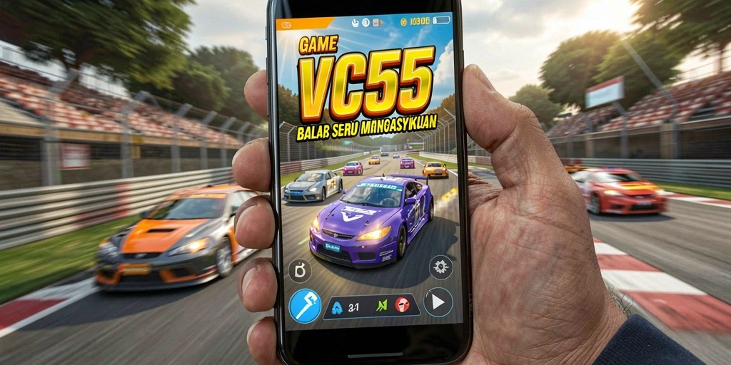 Tampilan gameplay VC55 yang mendebarkan dan penuh aksi balap.