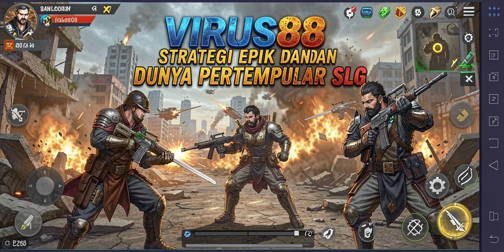 Tangkapan layar utama menunjukkan pertempuran epik dalam VIRUS88.