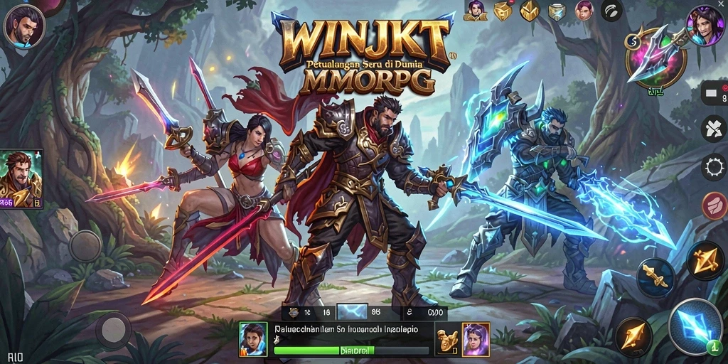 Screenshot gameplay WINJKT yang menunjukkan pertempuran epik di dunia MMORPG.