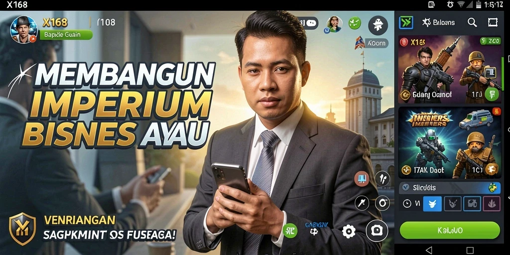 Tampilan gameplay X168 yang menunjukkan usaha membangun bisnis Tycoon.